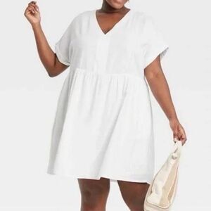 Universal Thread Linen Blend Mini Dress Ivory V-Neck Short Sleeve Size XXL NWT